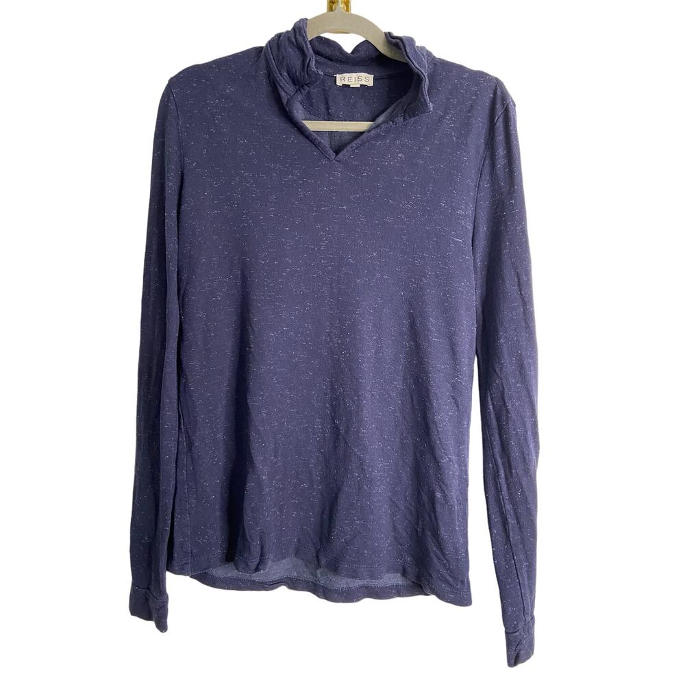 Reiss Freckleton Open Neck Collar Long Sleeve Polo Shirt Casual Purple Size S